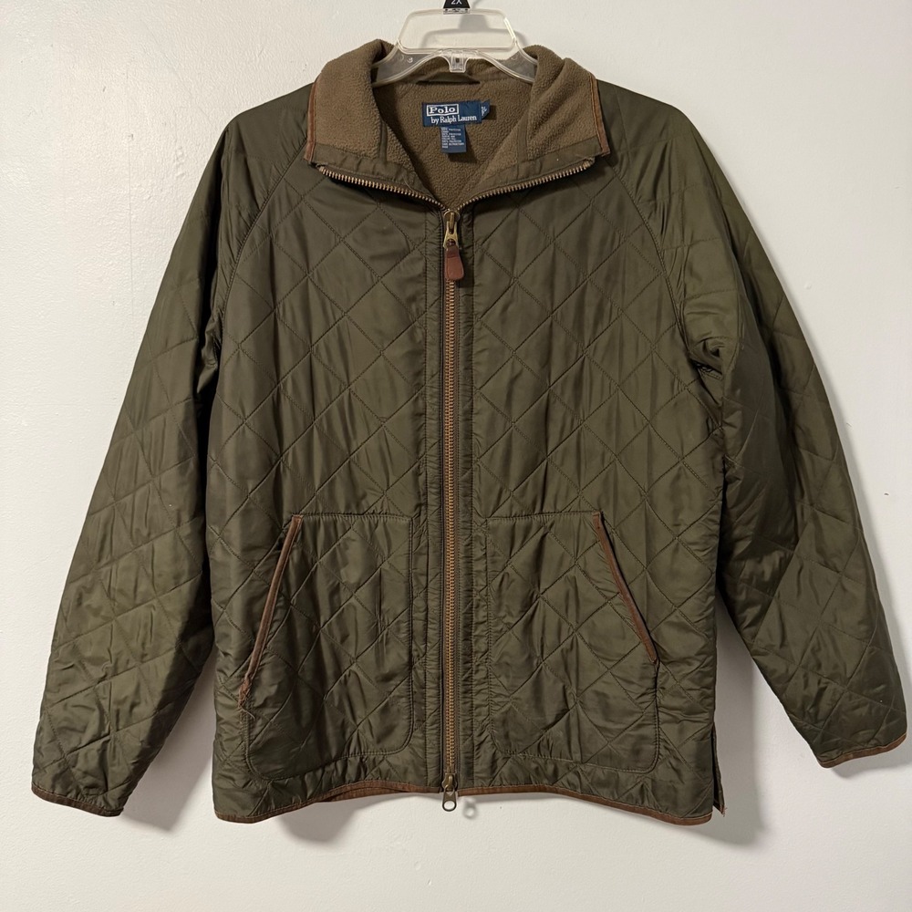 Polo Ralph Lauren Olive Green Quilted Fleece Lined Zip Jacket Large Mens Women